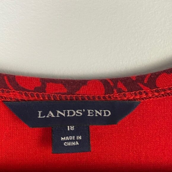 Lands End Fit Flare Dress Faux Wrap 3/4 Sleeves Knee Length Red Size 18 - Picture 4 of 10